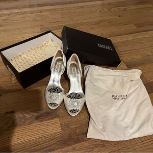 Badgley Mischka White and Silver Embellished Heels